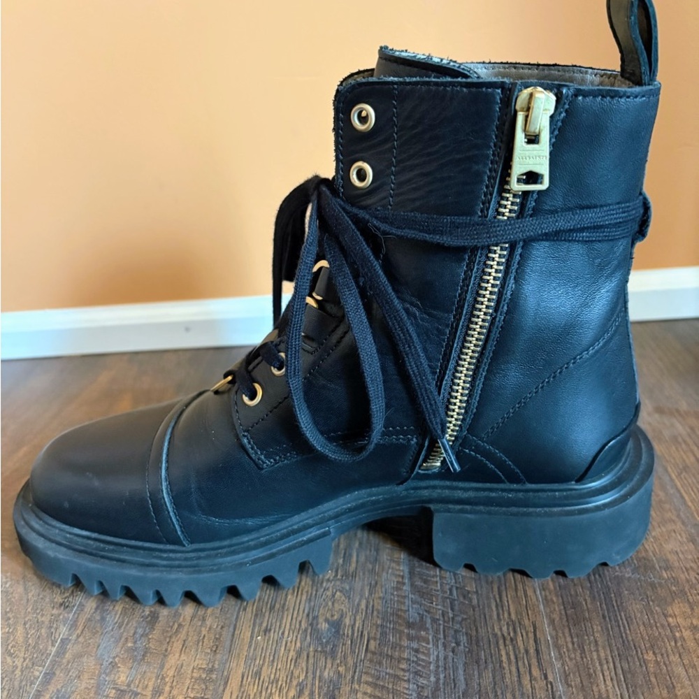 All Saints Black Leather Lydia Combat Boots - Picture 6 of 9